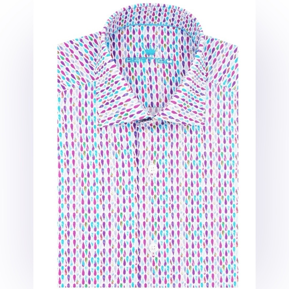 BERTIGO SHORT SLEEVE SHIRT DAIMON Bright Multicolor Pattern Men’s Size Large